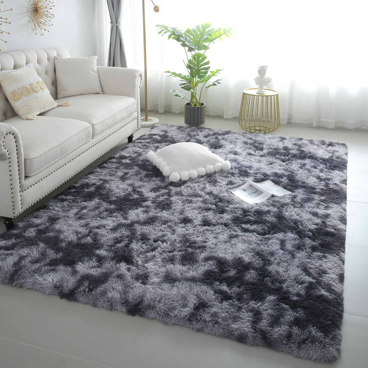 4x6 Light Grey Fluffy Shag Rug for Bedroom, Plush Washable Carpet