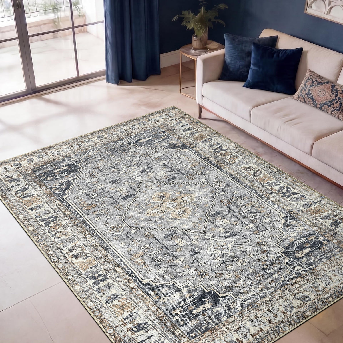 Keen Home Design Vintage Washable Area Rug, Non-Slip Low Pile, 5x7