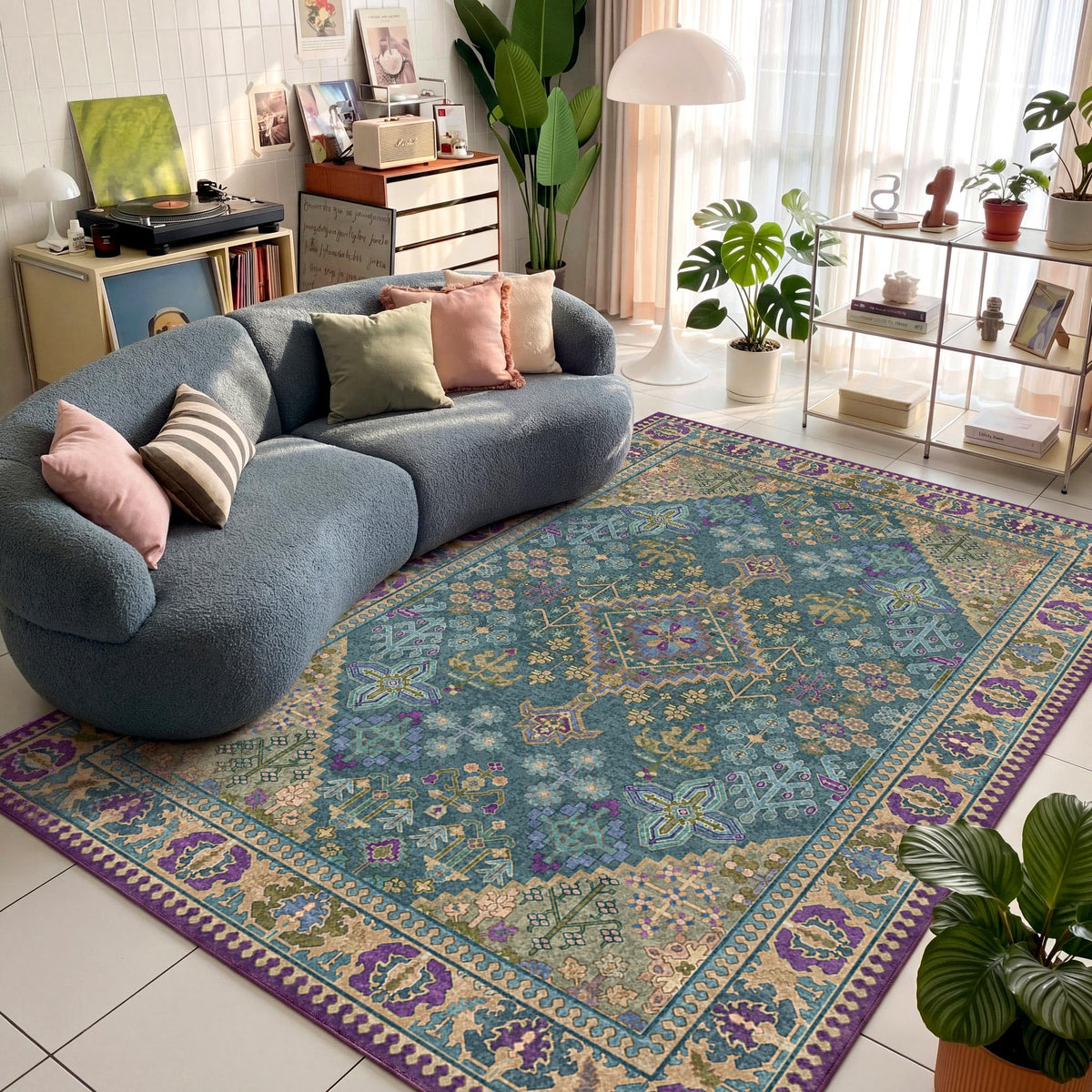 Kokia 9x12 Washable Area Rugs Maroon with Vintage Orient Design, Soft Rug for Living Room or Bedroom, Non-Slip Low Pile Stain Resistance Features, Distressed Medallion Pattern