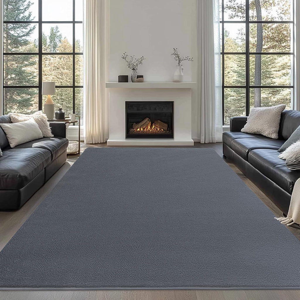 4x6 Ft Grey Modern Memory‑Foam Area Rug, Solid Indoor Carpet for Bedroom