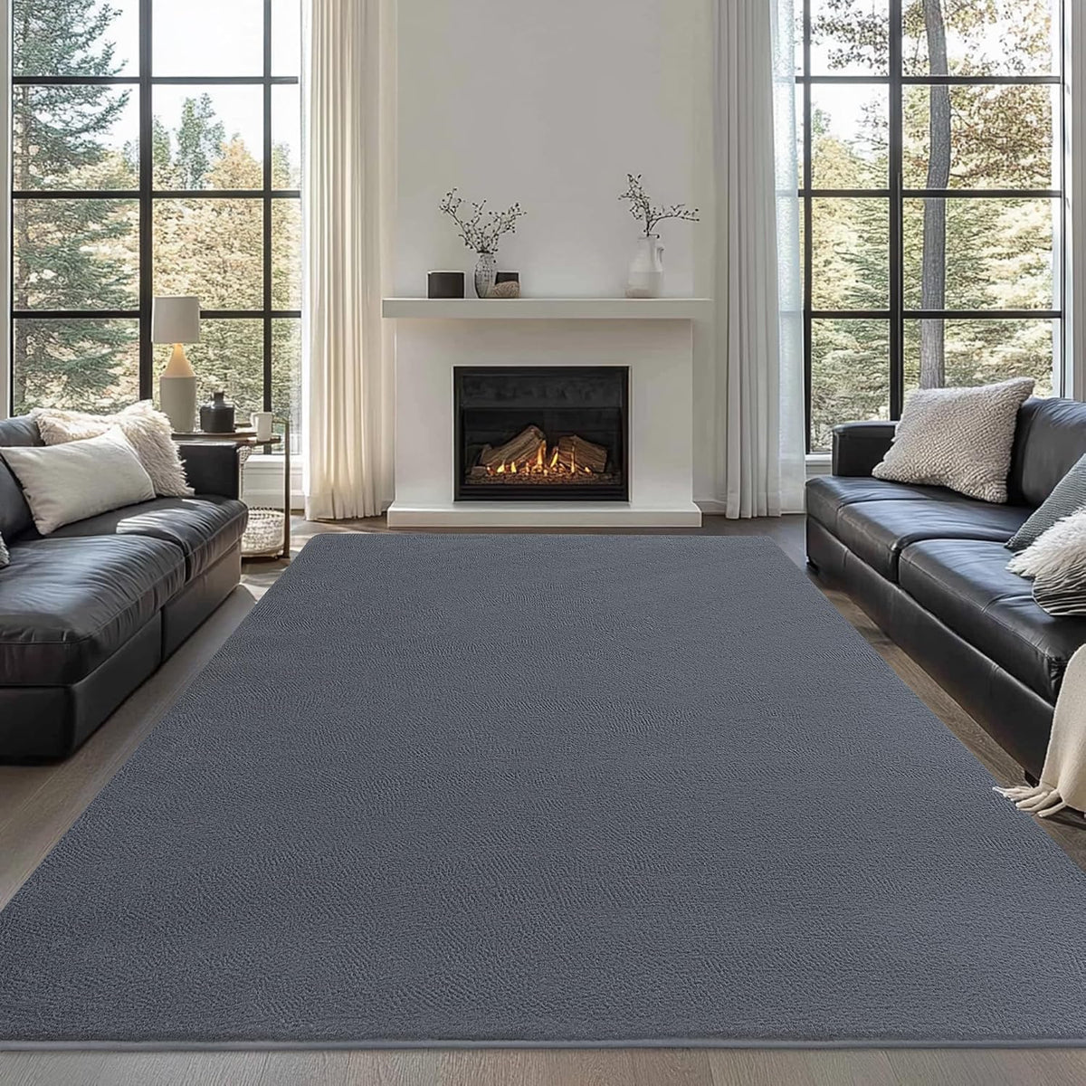 4x6 Ft Grey Modern Memory‑Foam Area Rug, Solid Indoor Carpet for Bedroom