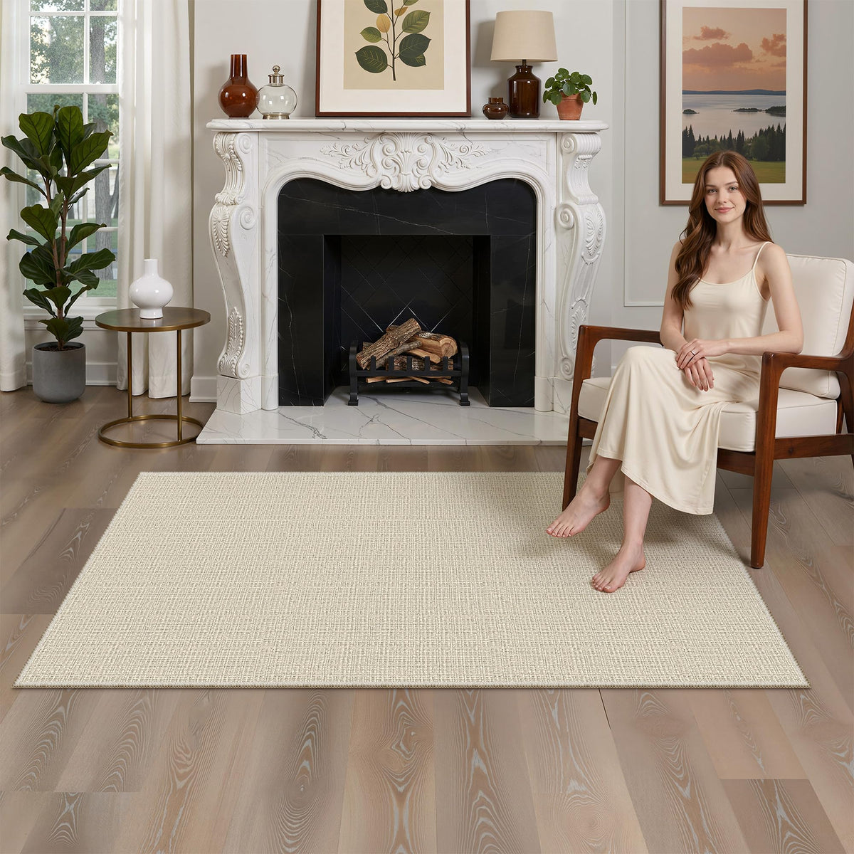 Valenrug Beige 8x10 Area Rugs for Living Room, Large Washable Rug Non Slip
