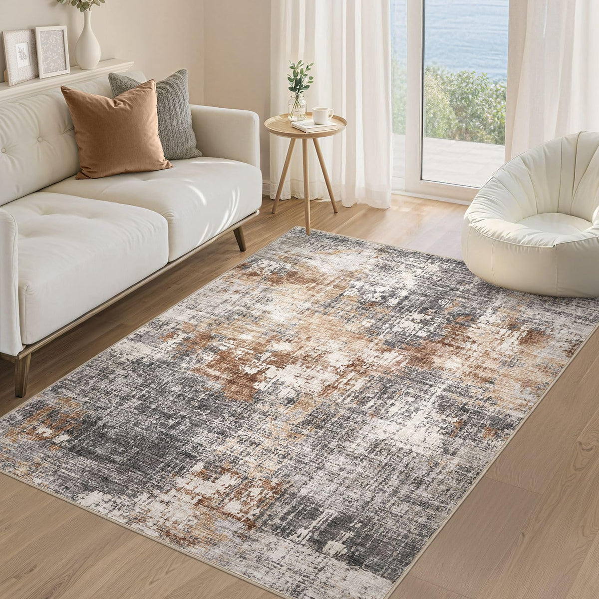 DMOYEST Area Rug Living Room Rugs 5x7 Washable Abstract Beige Blue Carpet