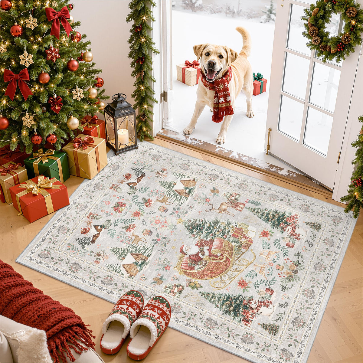 4x6 Area Rugs for Living Room, Non Slip Rugs for Bedroom, Beige