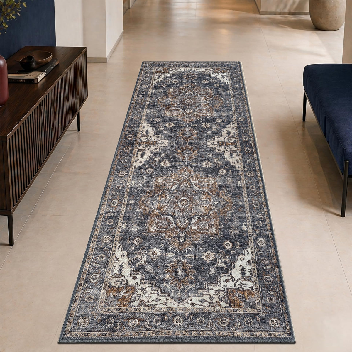 Keen Home Design Vintage Washable Entryway Rug, Non-Slip Low Pile, 3x5