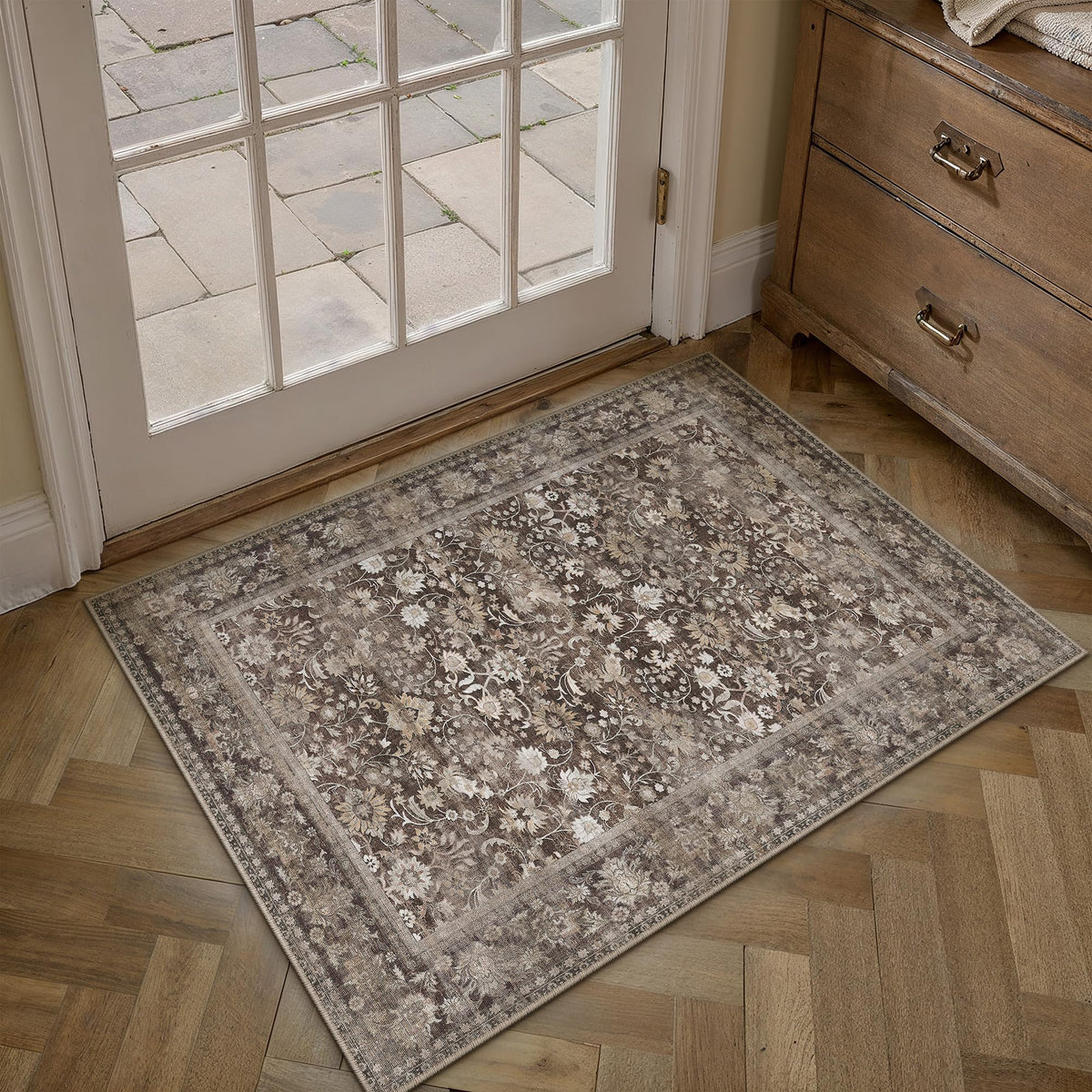HUGEAR 2x6 Brown Vintage Floral Washable Runner Rug for Hallway