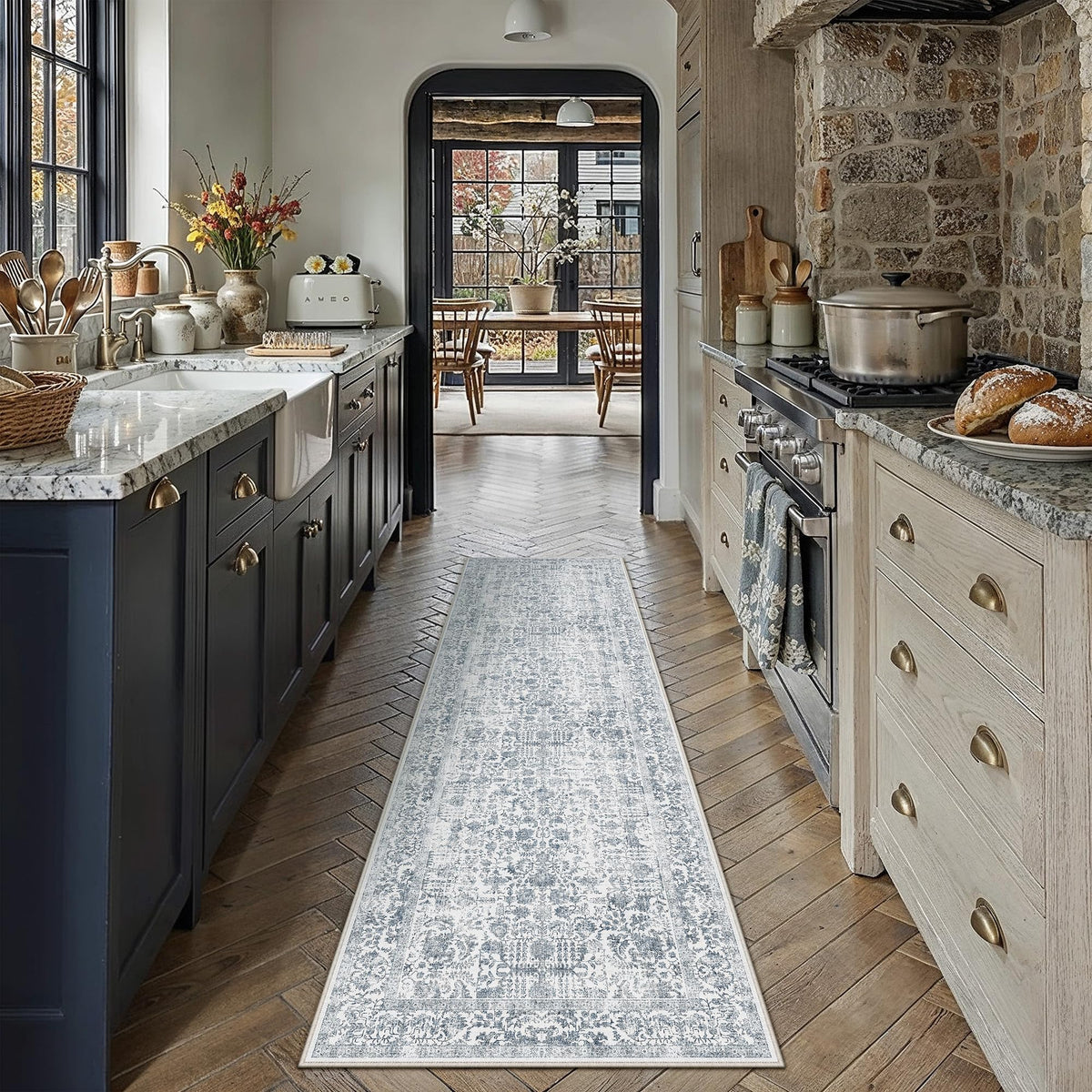 PureCozy Beige Area Rug 5x7 Vintage Farmhouse Floral