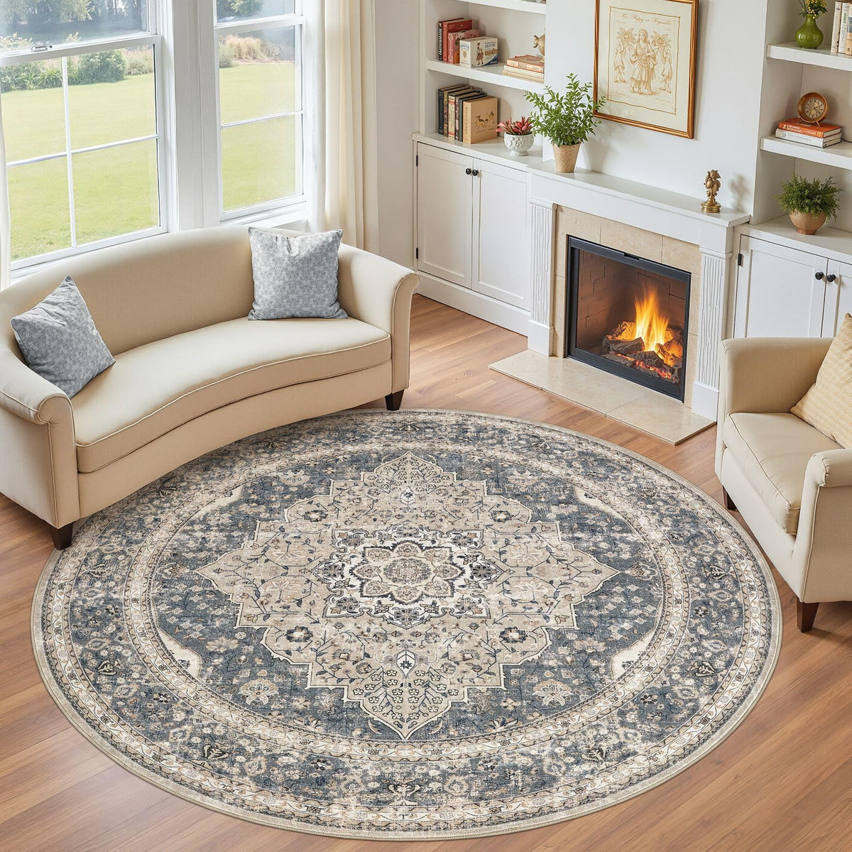 Vintage 9x12 Washable Area Rugs for Living Room, Non Slip, Brown