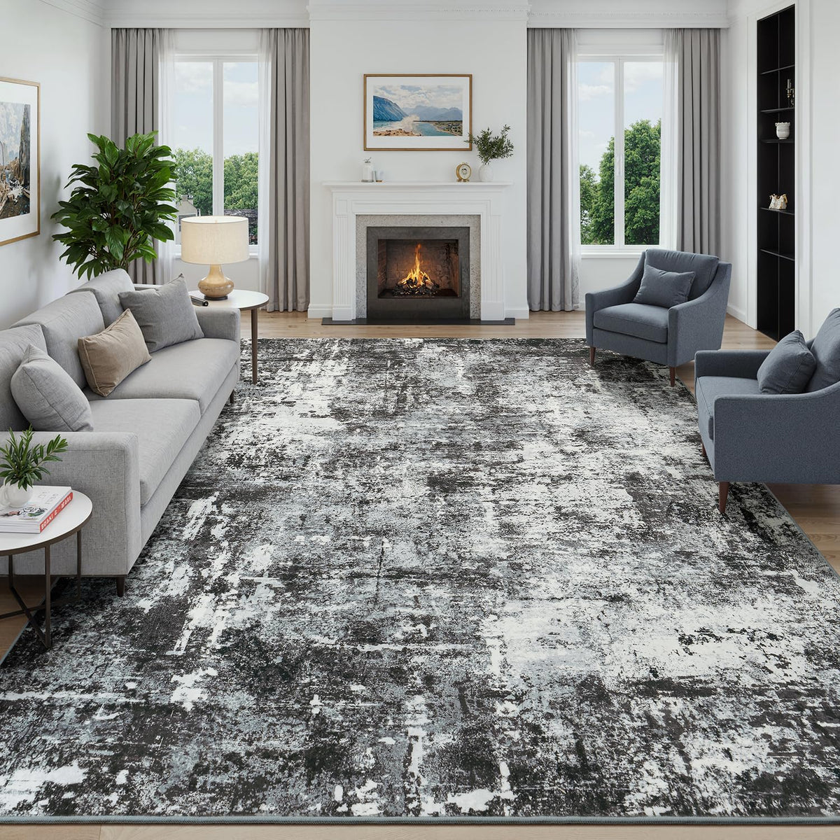 9x12 Area Rugs for Living Room, Large Washable Rug, Brown/Grey