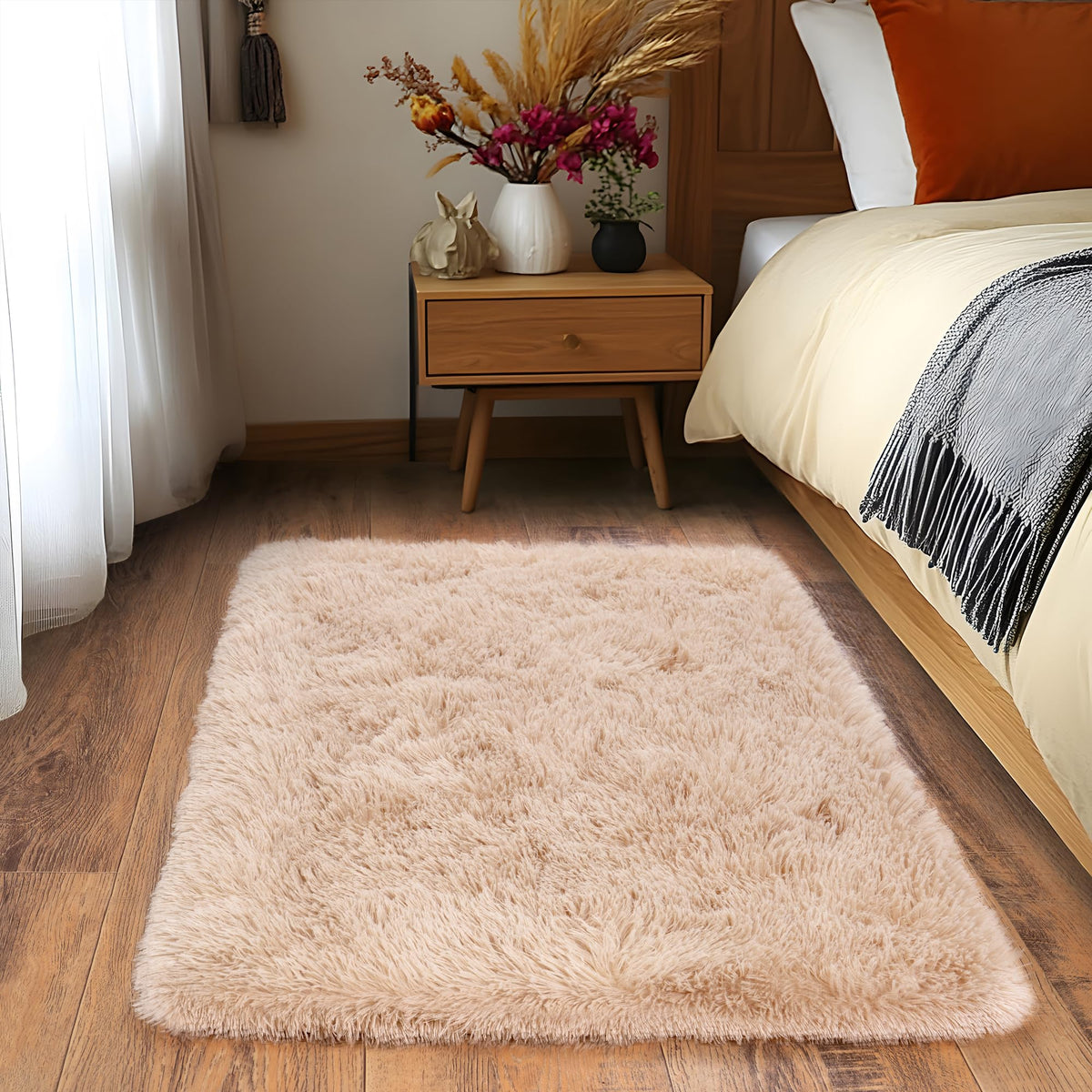 Black Rug for Bedroom, Soft Shaggy Modern Shag 4x6 Area Rugs for Living Room, Upgrade Non-Slip Plush Fluffy Carpet for Kids Boys Girls Room Dorm Home Decor Aesthetic