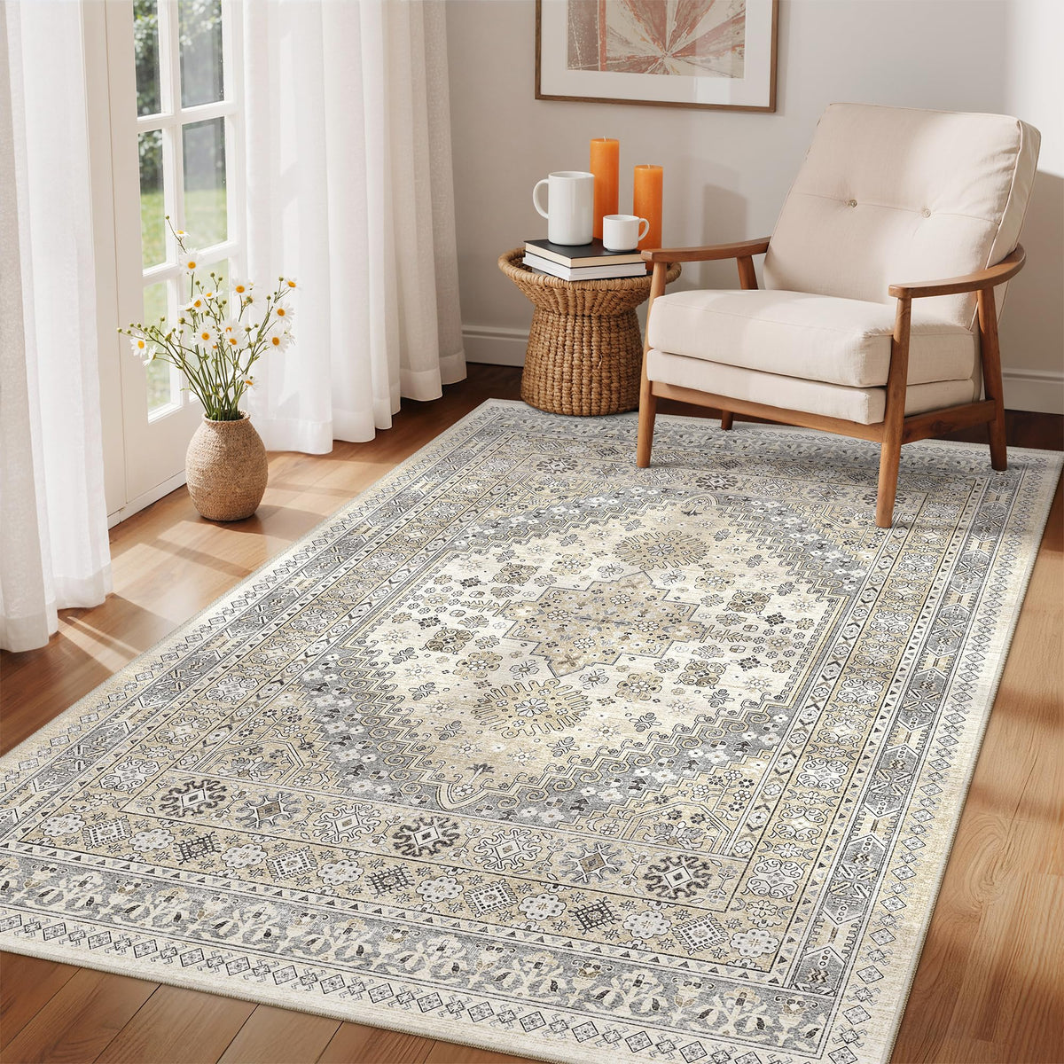 zesthome 5x7 Area Rugs for Living Room,Large Washable Rug,Orange