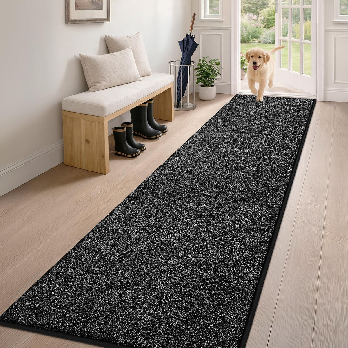 PURRUGS Dirt Trapping Indoor Door Mat, 20" x 31.5", Bluish Grey-Black