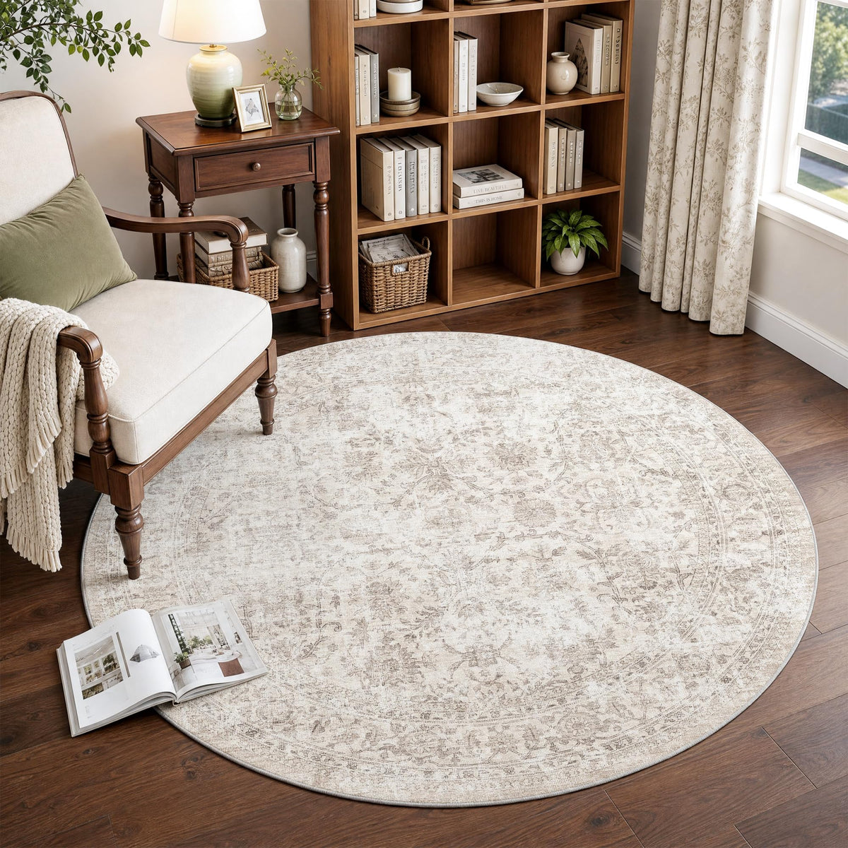 FMFUNCTEX 5x7 Washable Beige Neutral Vintage Retro Area Rug for Living Room