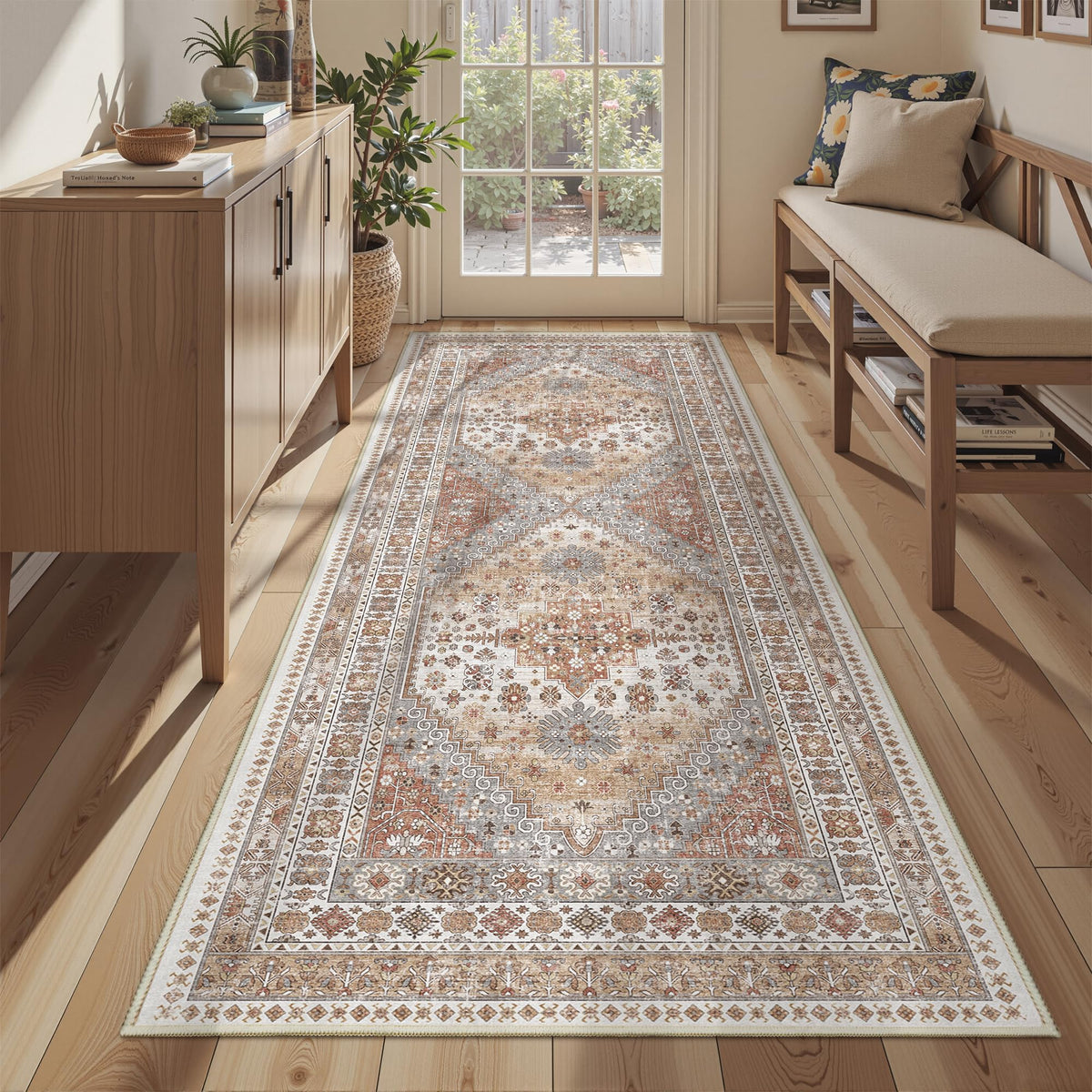 4x6 Area Rugs for Living Room, Non Slip Rugs for Bedroom, Beige