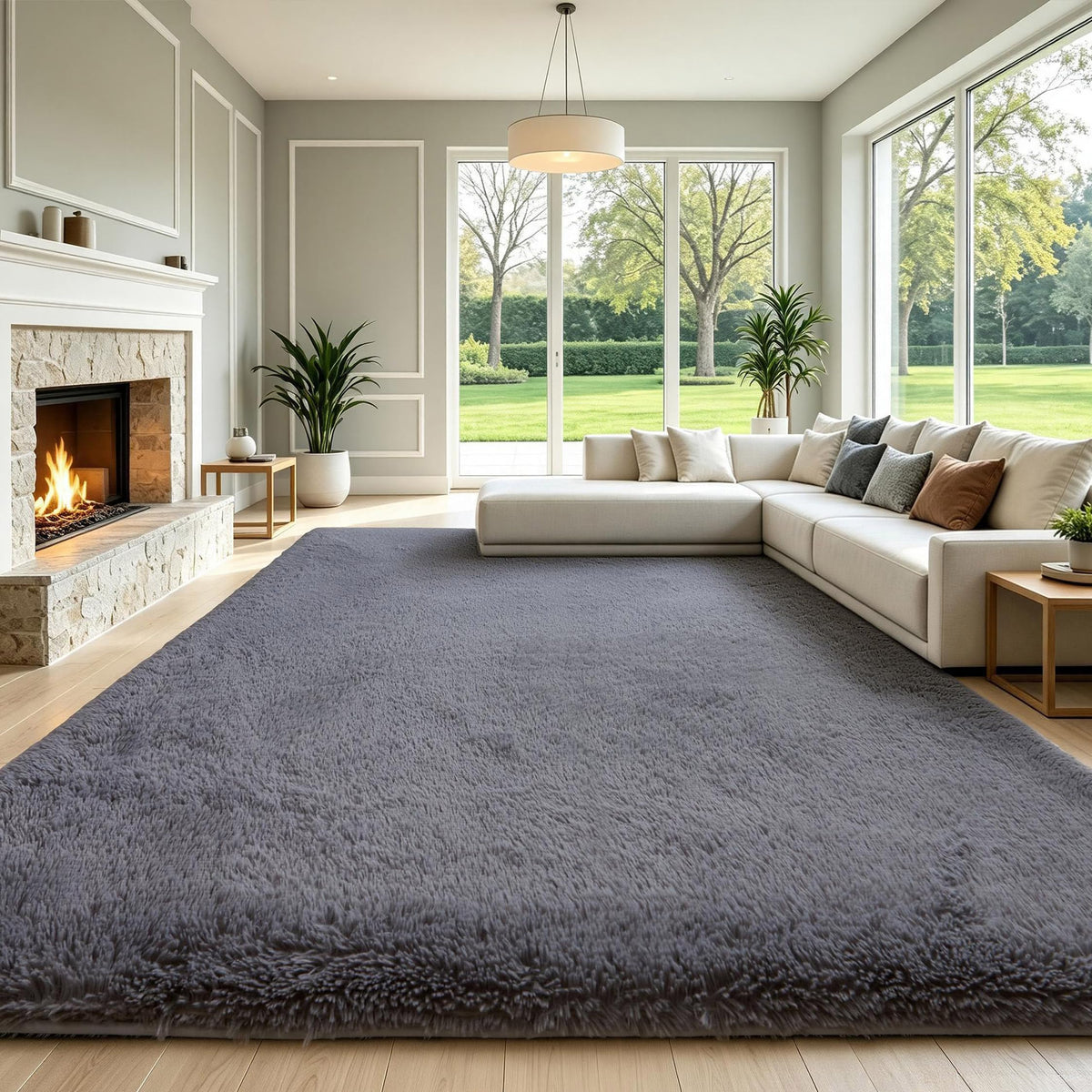 4x6 Light Grey Fluffy Shag Rug for Bedroom, Plush Washable Carpet