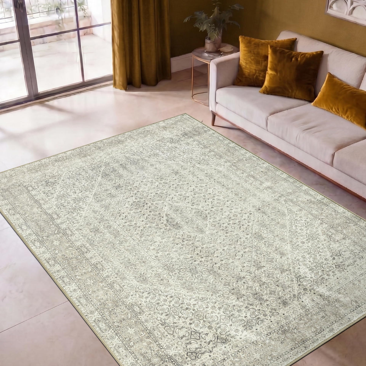Keen Home Design Vintage Washable Area Rug, Non-Slip Low Pile, 5x7