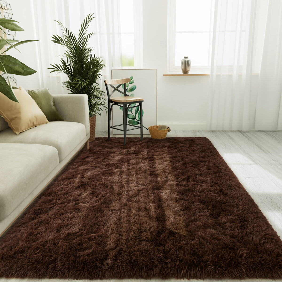 LOCHAS 4x6 Area Rugs Fluffy Living Room Carpets for Kids Bedroom, White