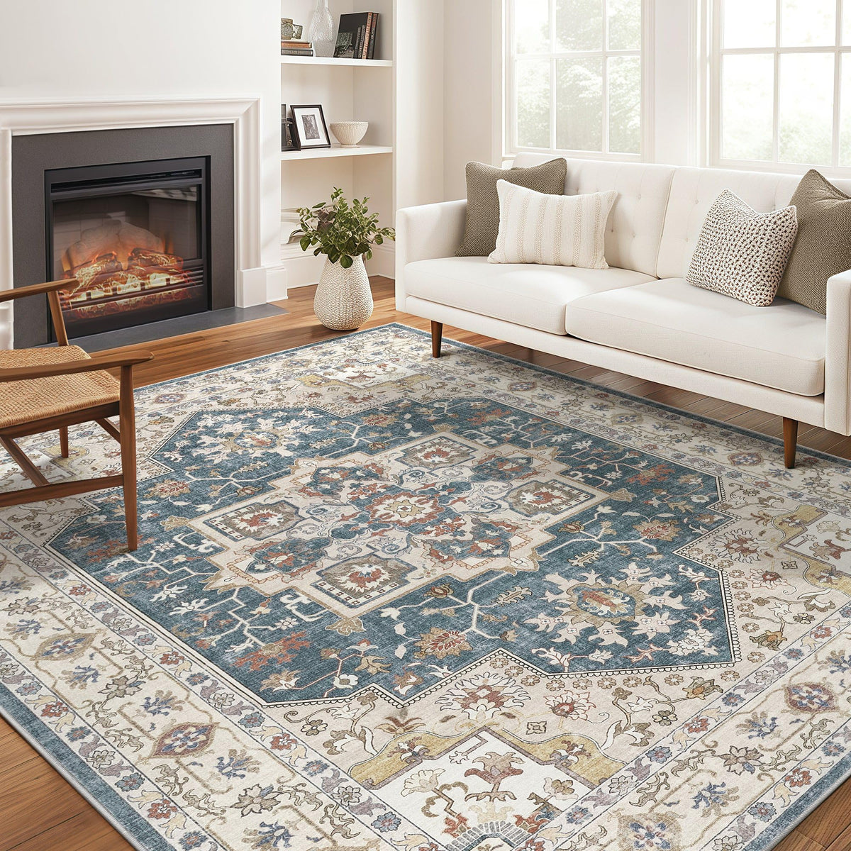 Vintage 9x12 Washable Area Rugs for Living Room, Non Slip, Brown
