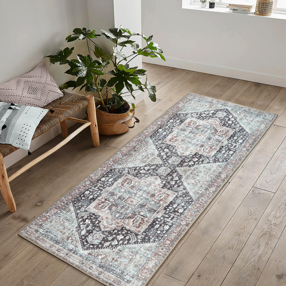 Bloom Rugs Washable Non-Slip 8' x 10' Rug - Gray/Charcoal/Blue Modern Abstract Area Rug for Living Room, Bedroom, Dining Room, and Kitchen - Exact Size: 8' x 10'