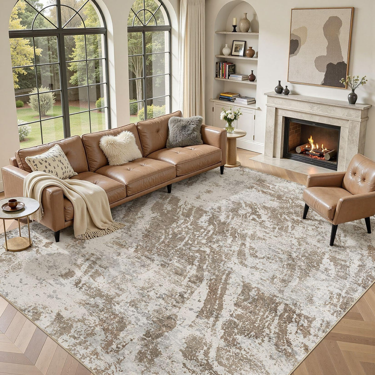 DMOYEST Area Rug Living Room Rugs 5x7 Washable Abstract Beige Blue Carpet