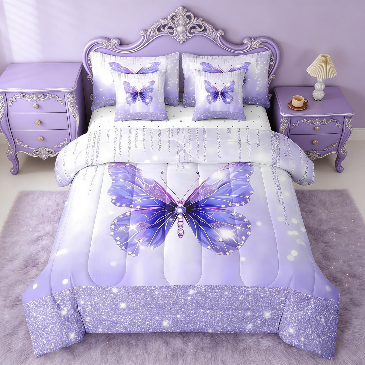 Feelyou Kids Pink Bowknot Bed in A Bag Twin Size, Personalized Initial A Comforter Set with Sheets Princess Glitter 7 Pieces Bedding Set Boys Girls Bow Alphabet Teens Bed Set Bedroom Decor 7Pcs