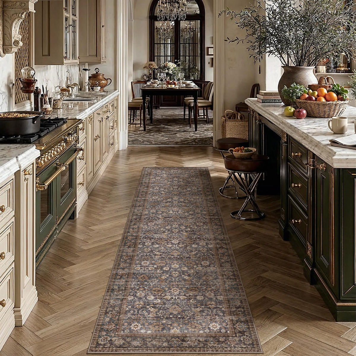 HUGEAR 2x6 Brown Vintage Floral Washable Runner Rug for Hallway