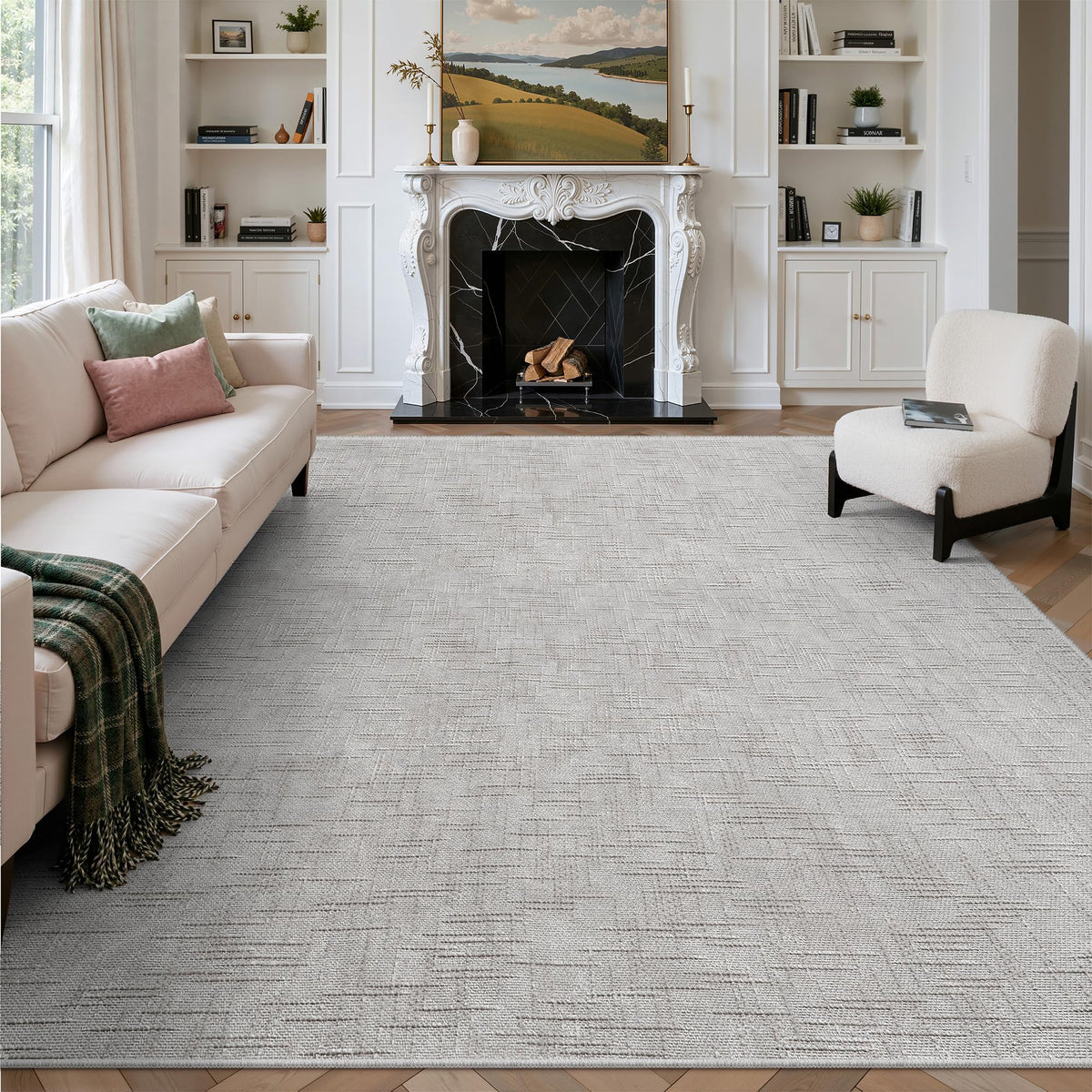 Valenrug Beige 8x10 Area Rugs for Living Room, Large Washable Rug Non Slip