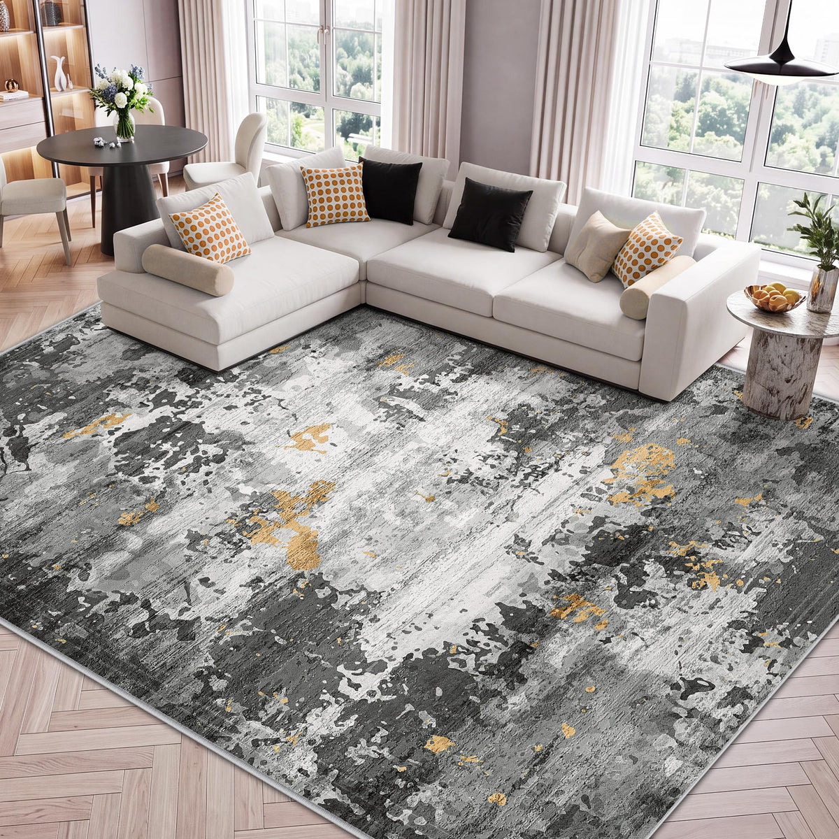LIVELYGLOW 5x7 Washable Abstract Area Rug, Small Indoor Bedroom Dorm Rug