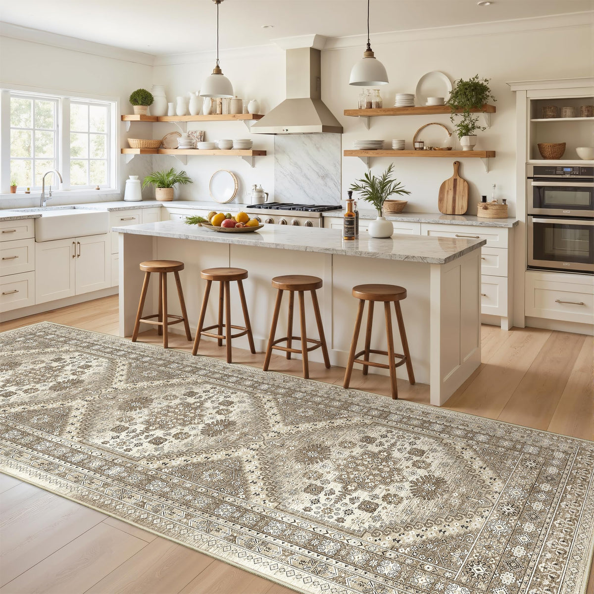4x6 Area Rugs for Living Room, Non Slip Rugs for Bedroom, Beige
