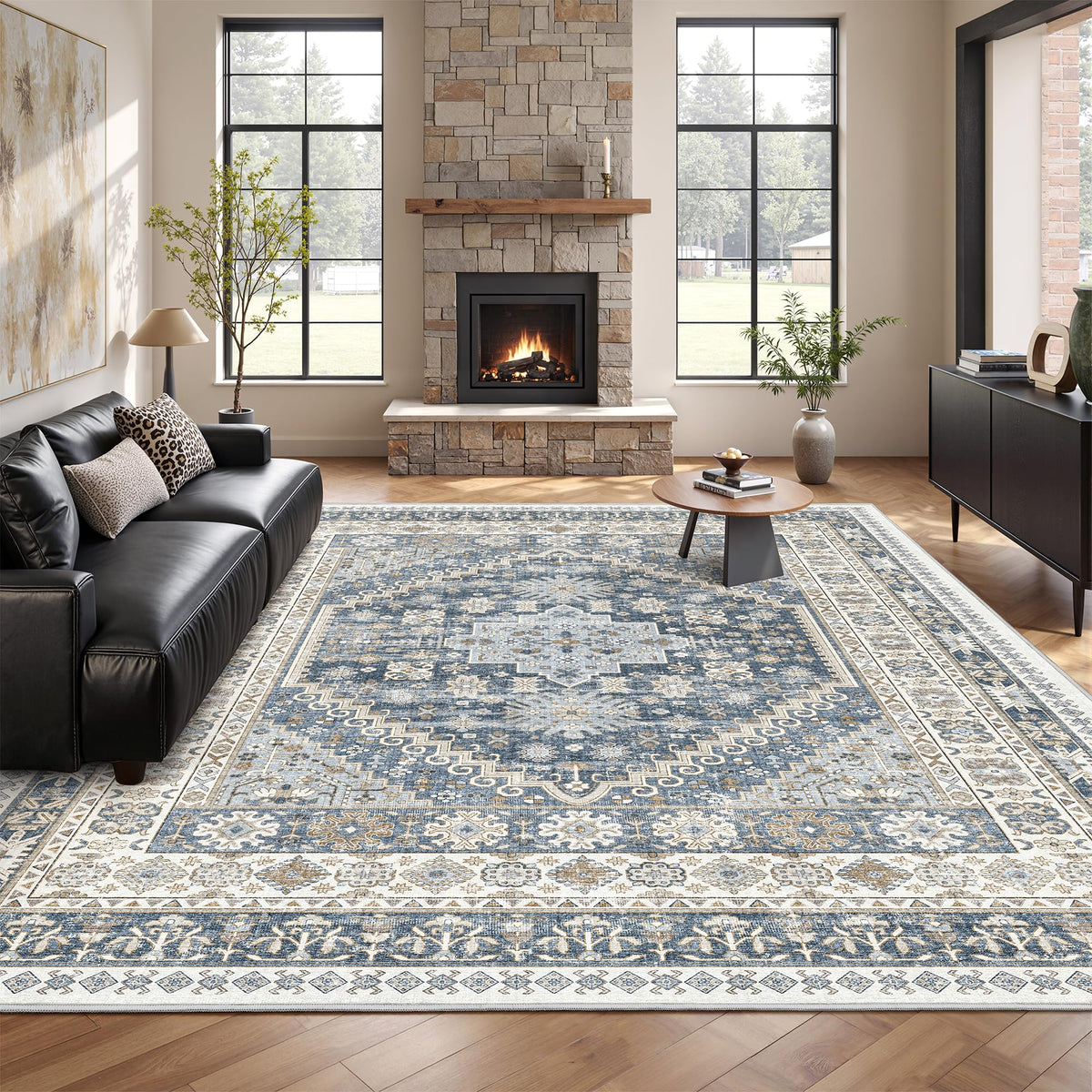 4x6 Area Rugs for Living Room, Non Slip Rugs for Bedroom, Beige