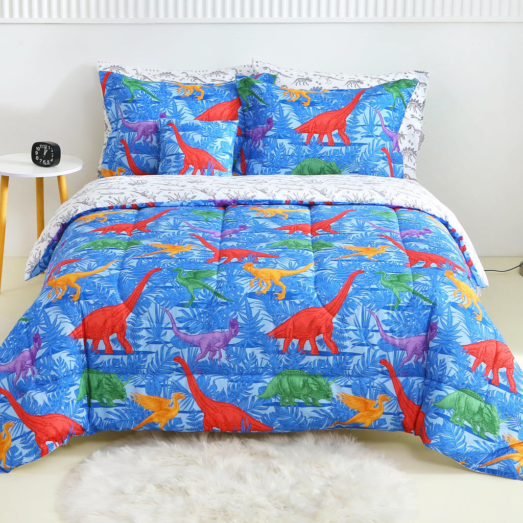 Mooreeke Kids Twin Comforter Sets for Boys 6 Pieces Truck Blue Bedding Set for Teens Soft Microfiber Kids Bed in A Bag with Comforter, Sheet Set, Shams and Decorative Toy Pillow All Season