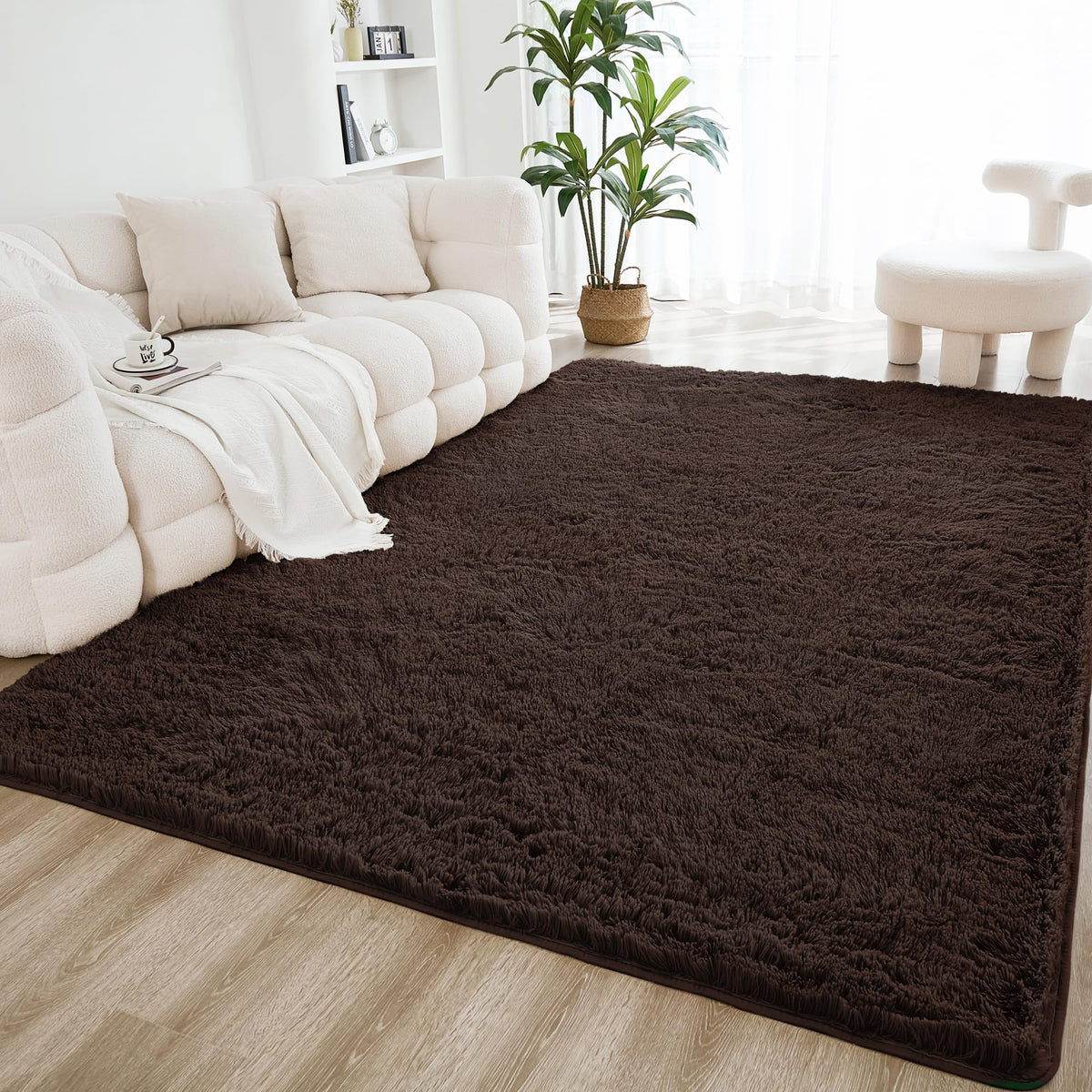 Litanika 4x6 Shag Area Rug for Bedroom, Tie-Dyed Beige Plush Rug