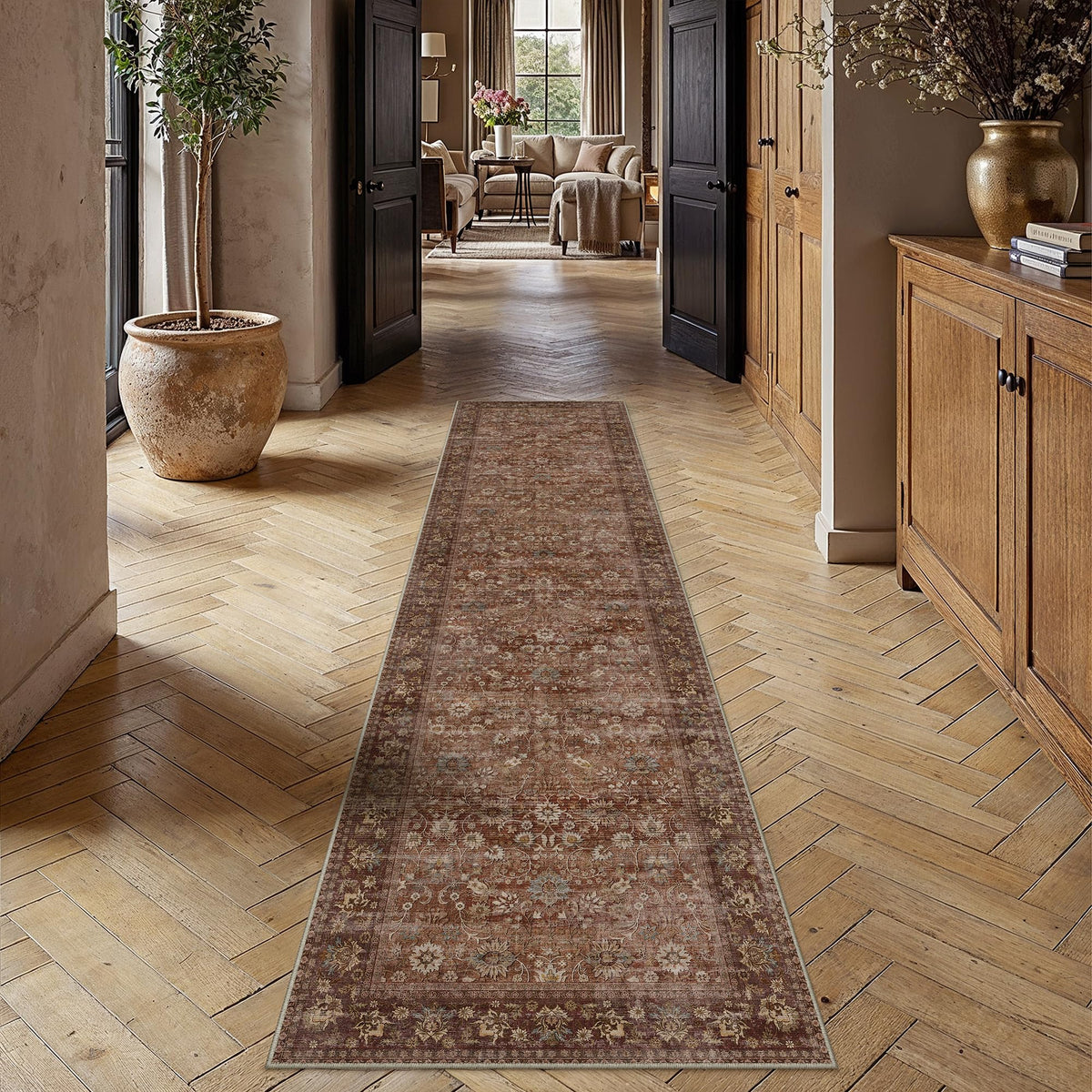 HUGEAR 2x6 Brown Vintage Floral Washable Runner Rug for Hallway