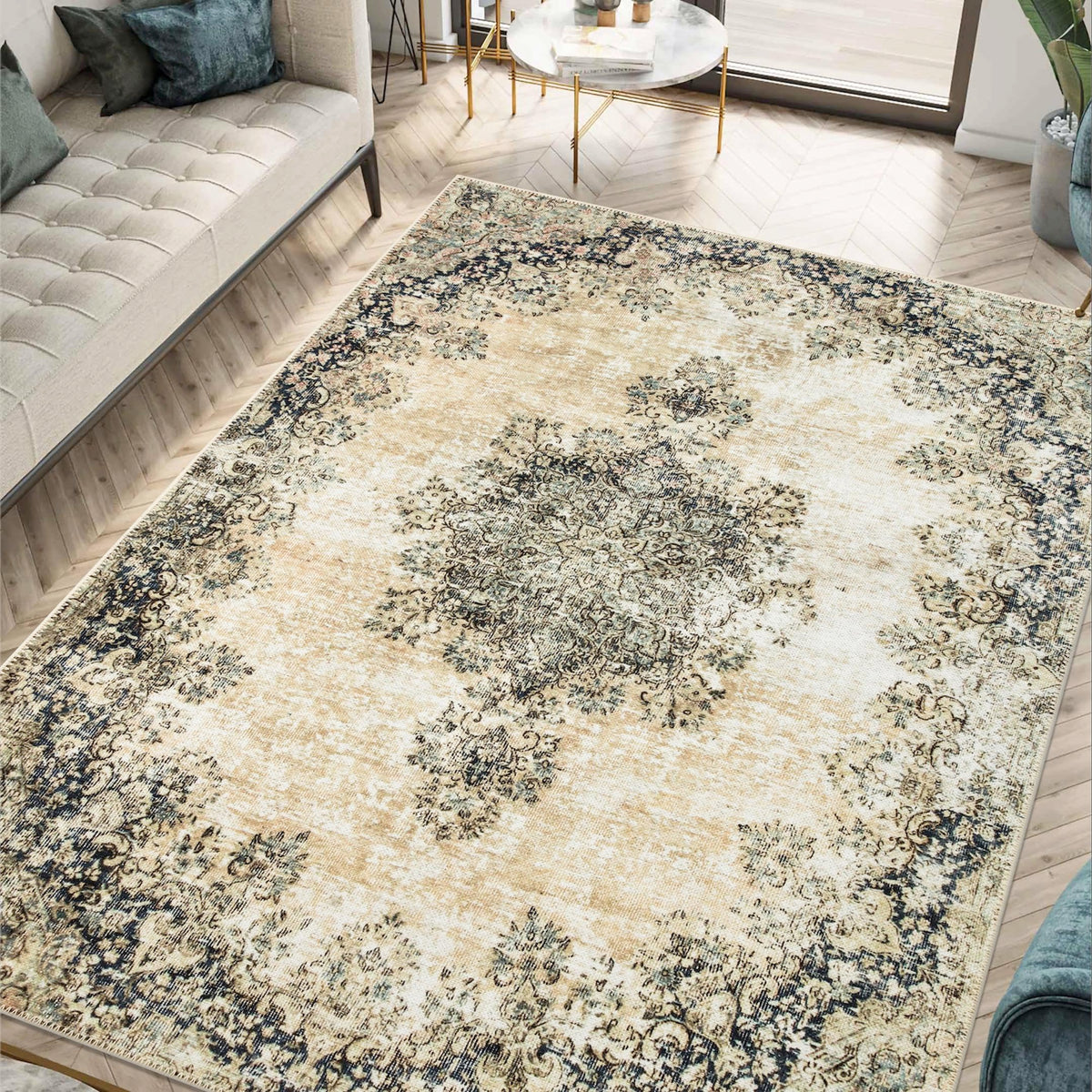 Keen Home Design Vintage Washable Area Rug, Non-Slip Low Pile, 5x7