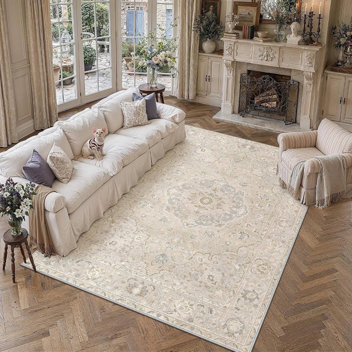 8x10 Beige Area Rug Vintage Carpet