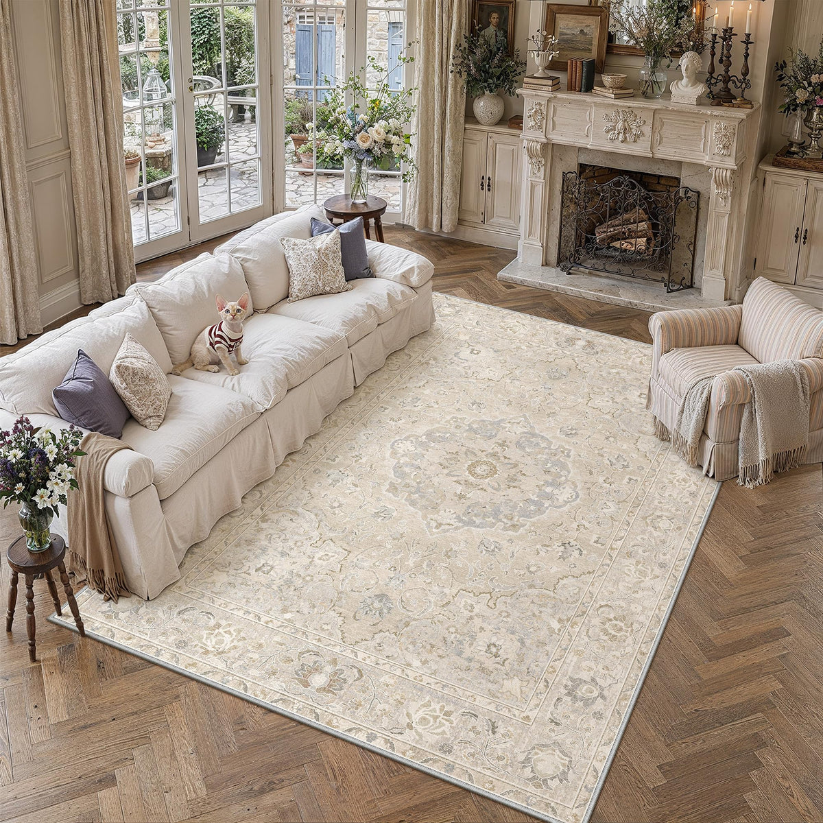 8x10 Beige Area Rug Vintage Carpet