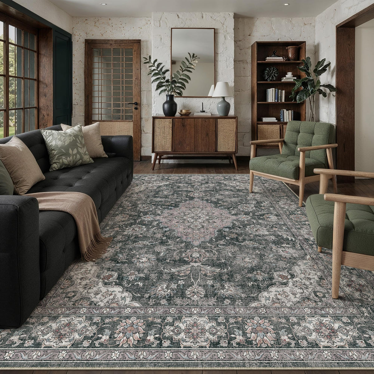 HUGEAR 2x6 Brown Vintage Floral Washable Runner Rug for Hallway