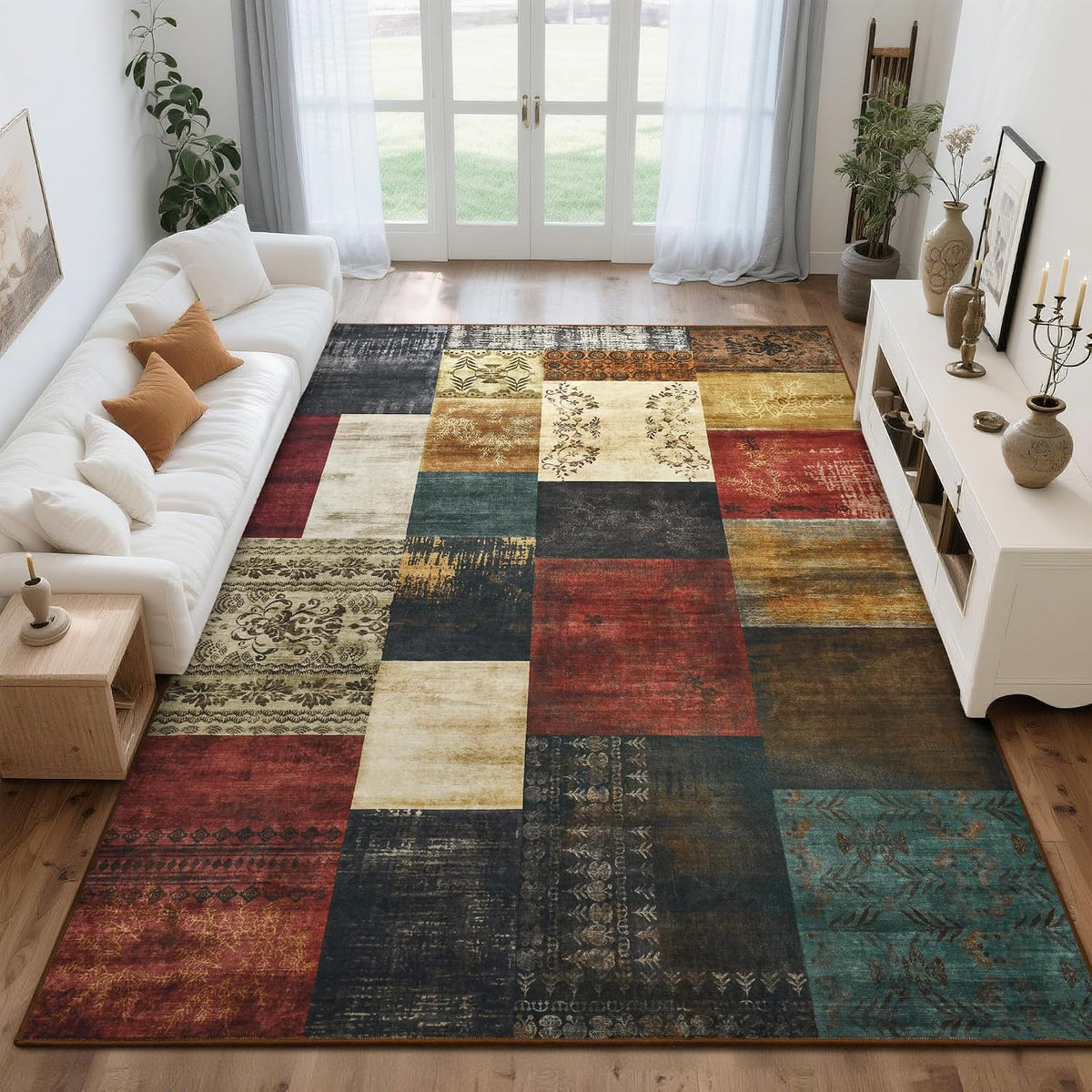 Tepook 4x6 Area Rugs for Living Room, Washable Large Geometric Bedroom Rug