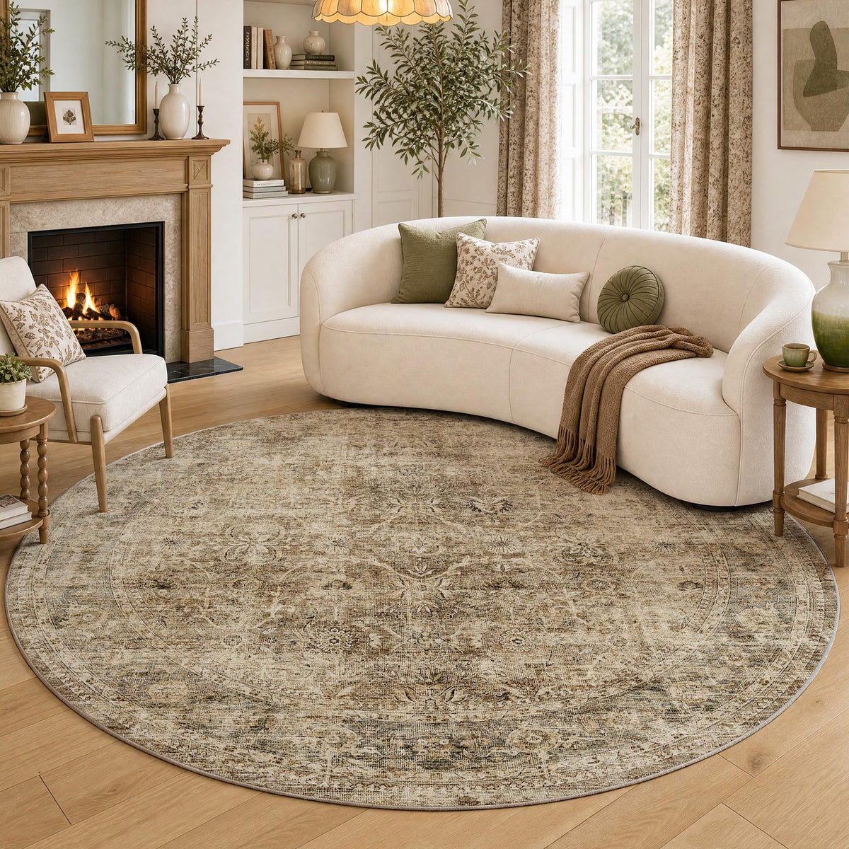 FMFUNCTEX 5x7 Washable Beige Neutral Vintage Retro Area Rug for Living Room