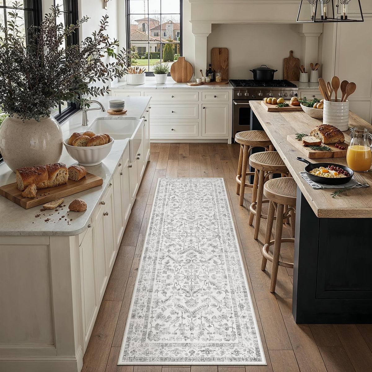 PureCozy Beige Area Rug 5x7 Vintage Farmhouse Floral