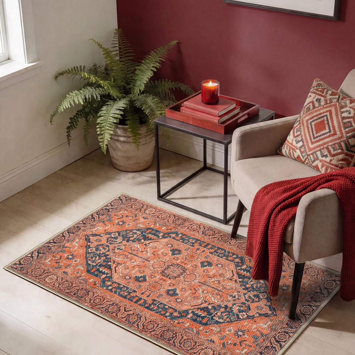 Keen Home Design Vintage Washable Area Rug, Non-Slip Low Pile, 5x7