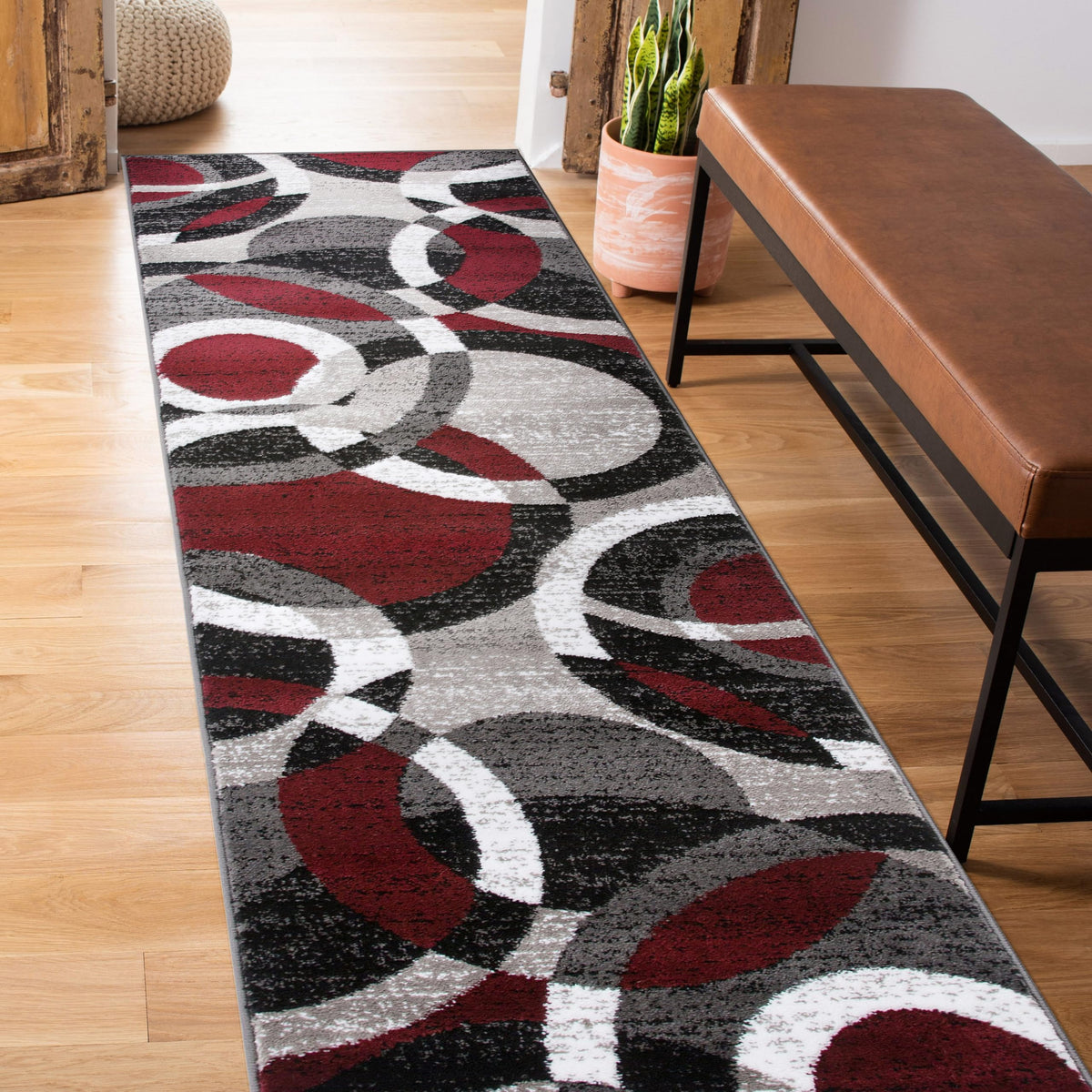 Rugshop Overlapping Circles Modern Geometric Area Rug Red 7'10" x 10'2"