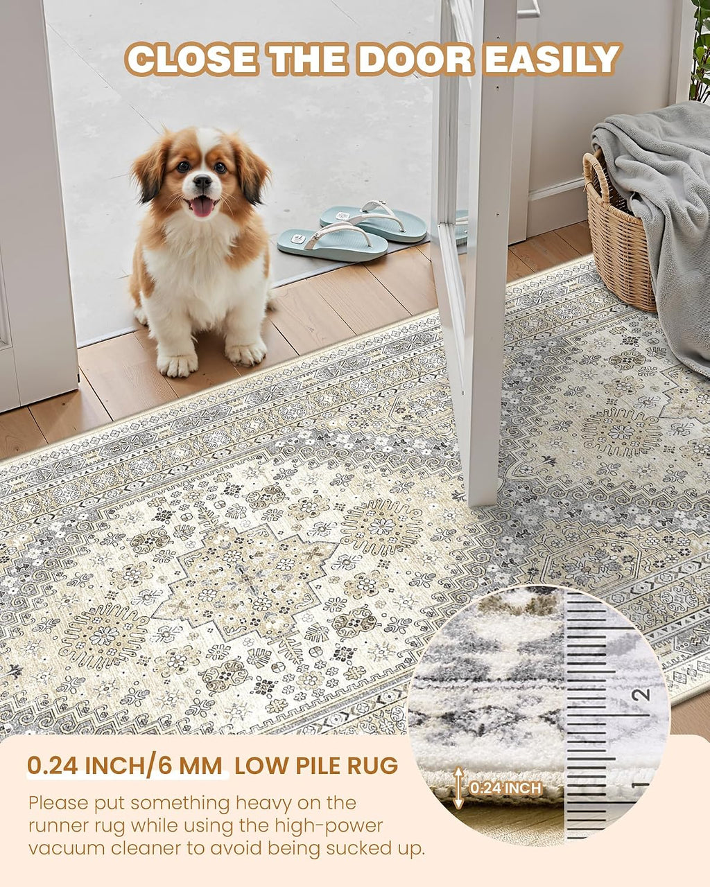 4x6 Area Rugs for Living Room, Non Slip Rugs for Bedroom, Beige
