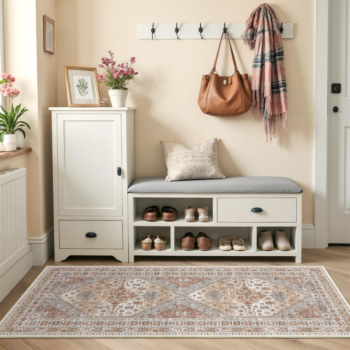 4x6 Area Rugs for Living Room, Non Slip Rugs for Bedroom, Beige