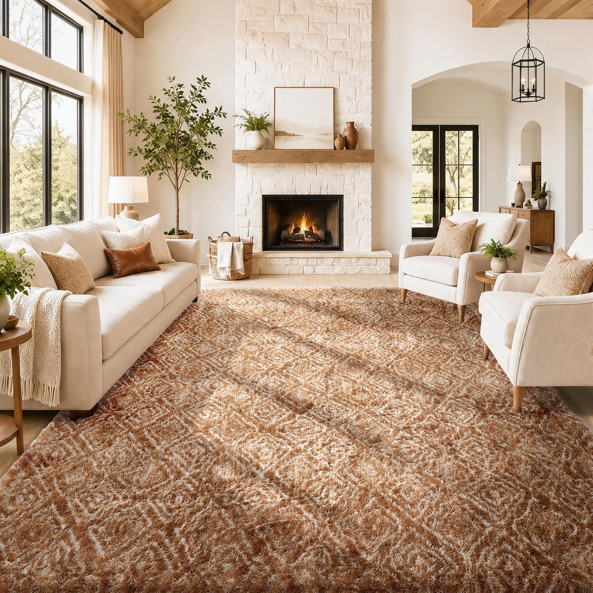 Ophanie Area Rugs for Bedroom, Christmas Upgrade Non-Slip Ivory Fluffy Soft Shag Living Room Carpet, Indoor Floor 4x6 Fuzzy Shaggy Plush Nursery Rug for Kids Dorm Decor with Over 99 pcs Pile fibers