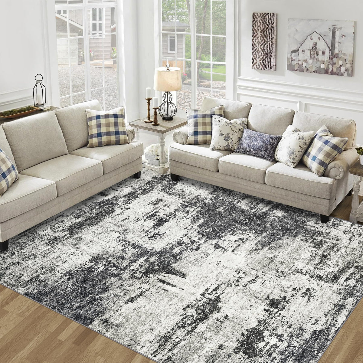 Tosuoka 5x7 Area Rugs for Living Room Abstract Washable Black Rug
