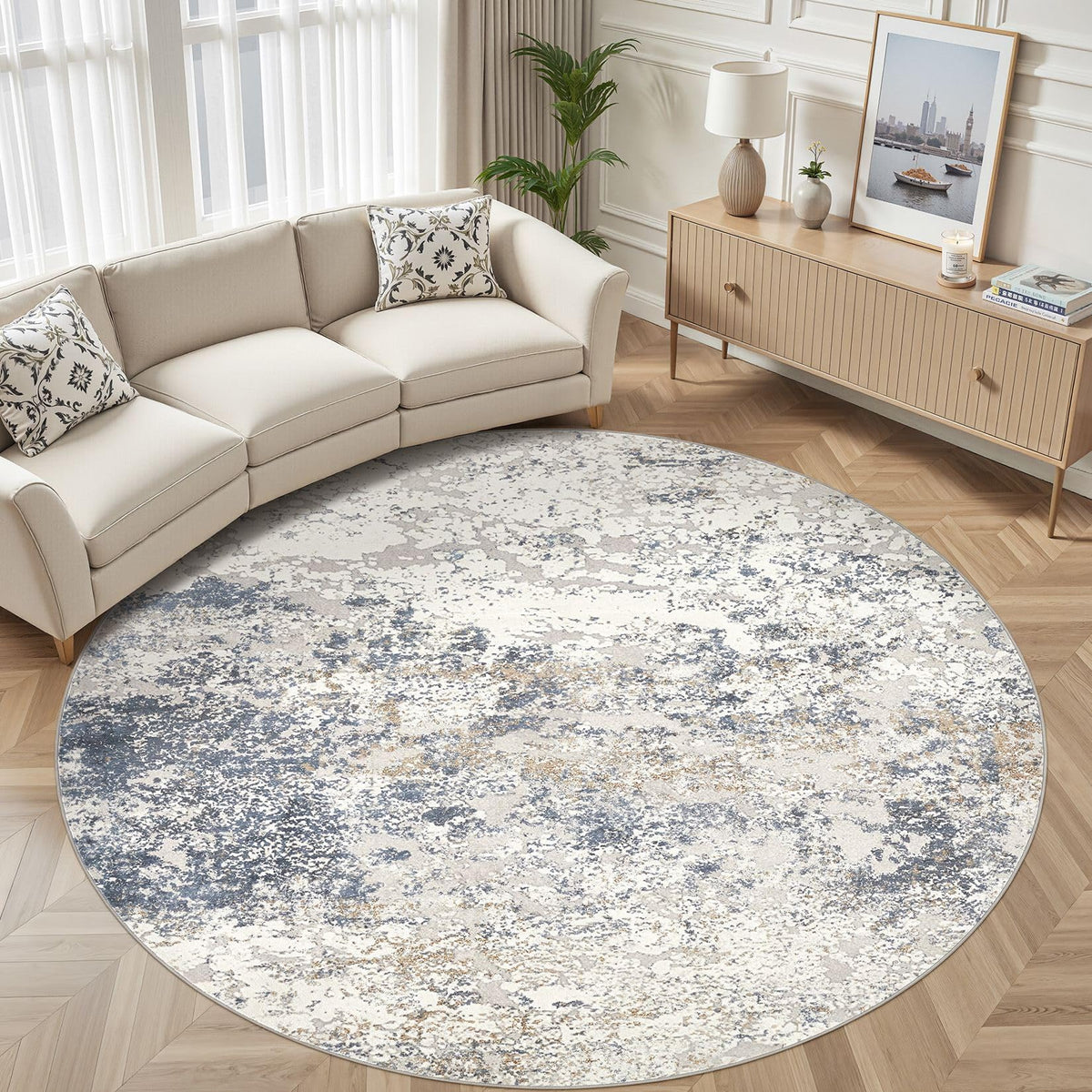 DMOYEST Area Rug Living Room Rugs 5x7 Washable Abstract Beige Blue Carpet