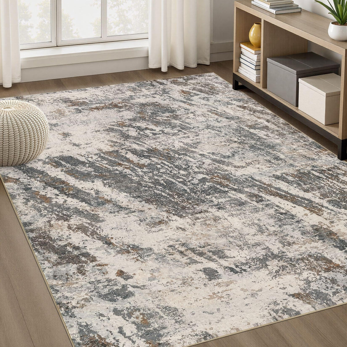 DMOYEST Area Rug Living Room Rugs 5x7 Washable Abstract Beige Blue Carpet
