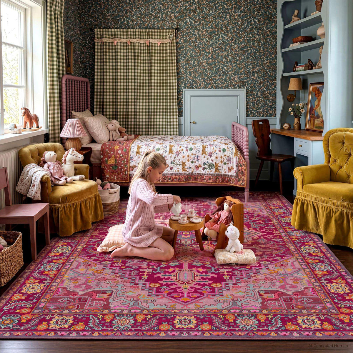 Kokia 9x12 Washable Area Rugs Maroon with Vintage Orient Design, Soft Rug for Living Room or Bedroom, Non-Slip Low Pile Stain Resistance Features, Distressed Medallion Pattern