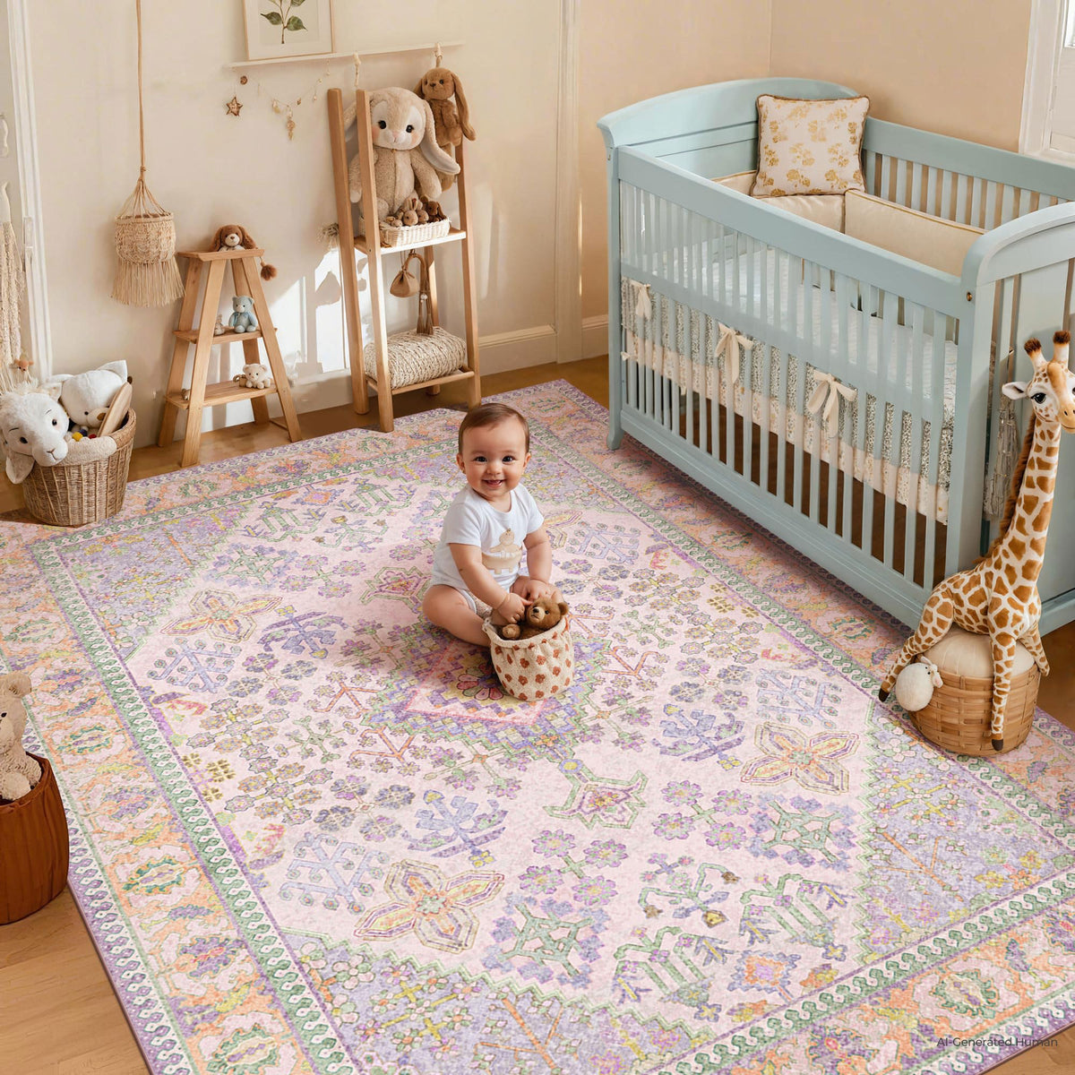 Kokia 9x12 Washable Area Rugs Maroon with Vintage Orient Design, Soft Rug for Living Room or Bedroom, Non-Slip Low Pile Stain Resistance Features, Distressed Medallion Pattern